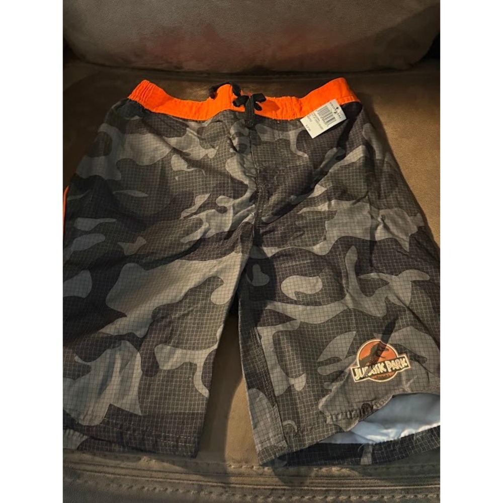Jurassic Park Youth Swim Trunks XL 14 Camo Orange Board Shorts New